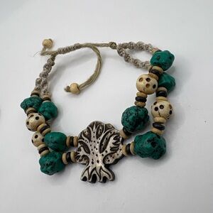 Handmade Boho Macrame Bracelet Turquoise Nugget Beads Tree Pendant GR